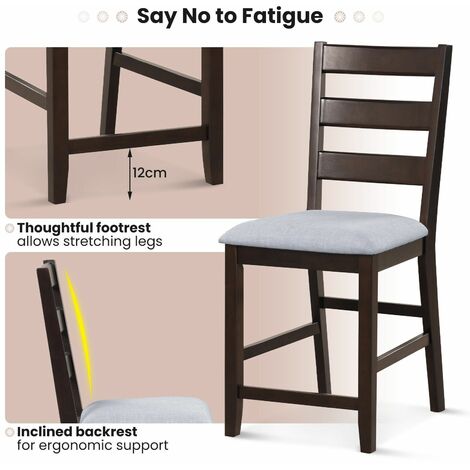 Set of 2 Bar Stools Counter Height Chair Pub Dining Chairs With Padded Seat