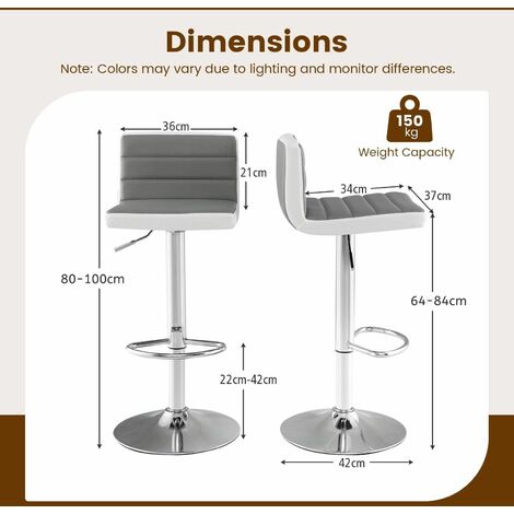 Set of 2 Bar Stools Adjustable Swivel PU LeatherCounter Height Pub Dining Chairs