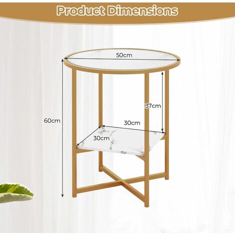 2 PCS Tempered Glass End Table Beside Coffee Sofa Side Table W/Faux Marble Shelf