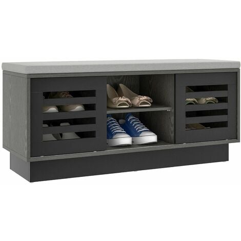 Wooden Shoe Bench Shoe Storage Cabinet Organizer Stool W/ 3 Adjustable Shelves