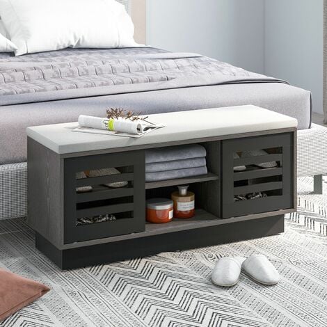 Wooden Shoe Bench Shoe Storage Cabinet Organizer Stool W/ 3 Adjustable Shelves