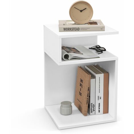 S-shaped Bedside Table Modern Side Table Sofa End Table with 2 Open Compartments