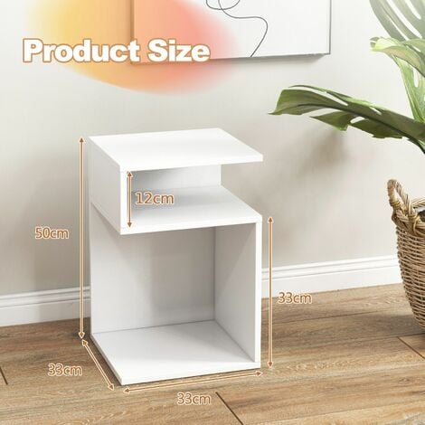 S-shaped Bedside Table Modern Side Table Sofa End Table with 2 Open Compartments