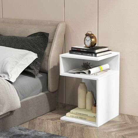 S-shaped Bedside Table Modern Side Table Sofa End Table with 2 Open Compartments