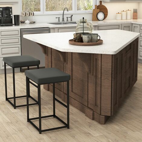 Set of 2 Bar Stools Dining Counter Height Chair Modern Upholstered Pub Stools