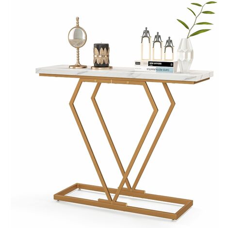 Modern Console Table Faux Marble Narrow Entryway Hallway Table Accent Desk 100cm