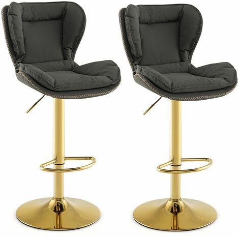 Costway Set Of 2 Adjustable Swivel Bar Stools - PU Leather Pub Chairs Black/Silver