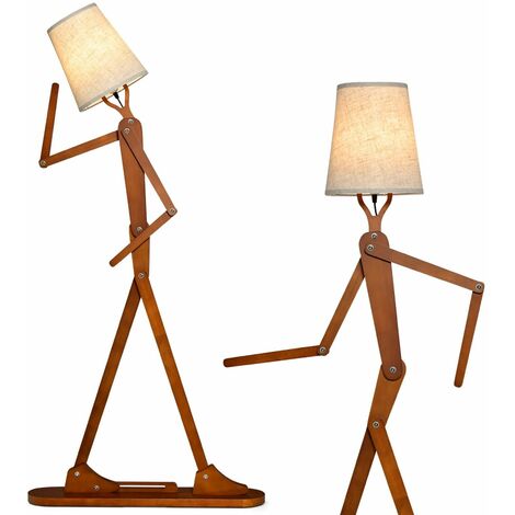 Wooden Tall Floor Lamp Corner Decorative Humanoid Light Fixture Changeable Shape