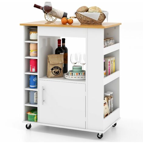 Kitchen Island Rolling Storage Cabinet Trolley Cart Shelves Cupboard Towel Rack (1/5)