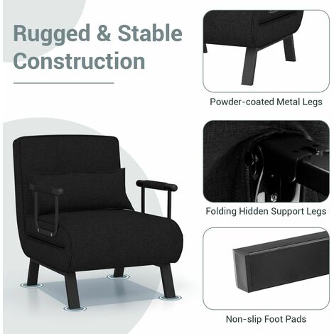 Convertible Single Folding Sofa Bed Sleep Chair 6 Positions Adjustable Backrest