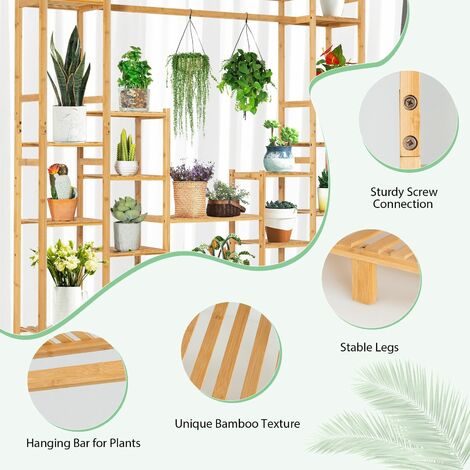 9-Tier Bamboo Plant Holder Stand Plant Shelf Storage Organizer Display Rack