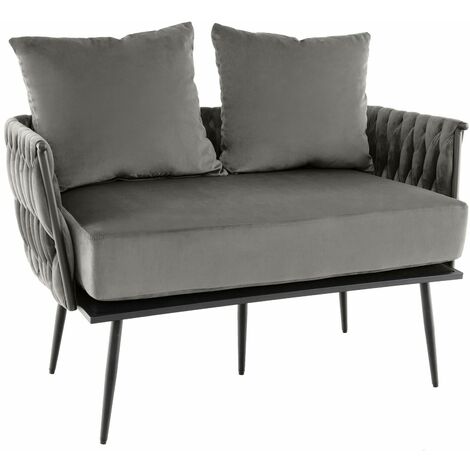 Modern 2 Seater Sofa Upholstered Loveseat Couch Woven Double Sofa Chair W/ Arms