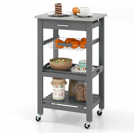 Rolling Kitchen Storage Trolley Cart Cupboard Island Stainless Steel Counter Top