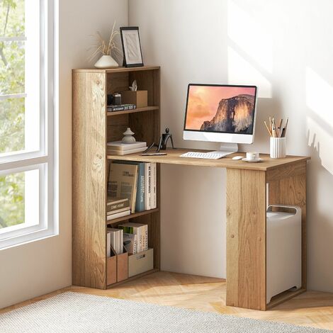Computer Desk Wooden PC Laptop Table Writing Workstation 6-Tier Storage Shelves