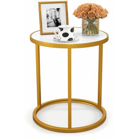 Marble Top Round Side Table Modern Sofa End Table Home Accent Bedside Table