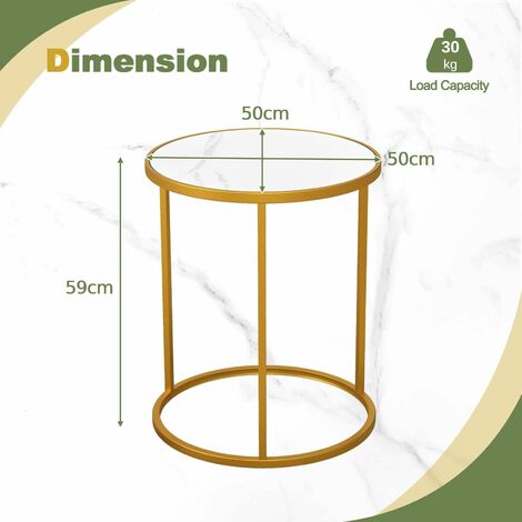 Set of 2 Marble Top Round Side Table Modern Sofa End Table Accent Bedside Table