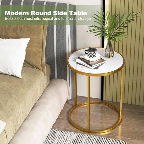 Set of 2 Marble Top Round Side Table Modern Sofa End Table Accent Bedside Table