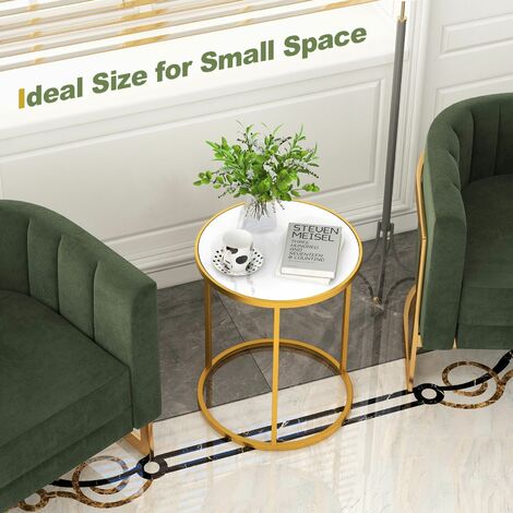 Set of 2 Marble Top Round Side Table Modern Sofa End Table Accent Bedside Table
