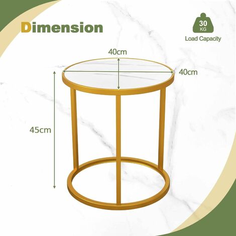 Set of 2 Marble Top Round Side Table Modern Sofa End Table Accent Bedside Table