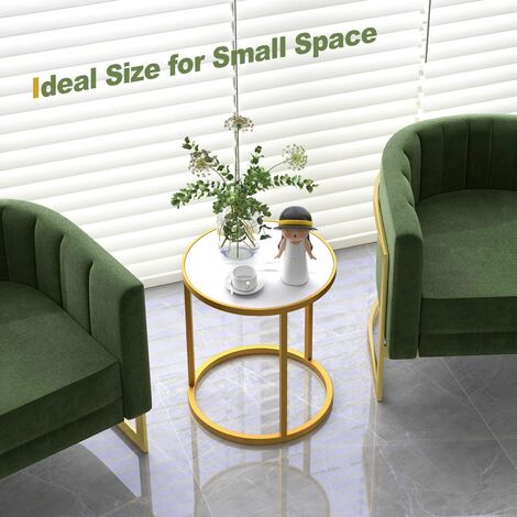 Set of 2 Marble Top Round Side Table Modern Sofa End Table Accent Bedside Table