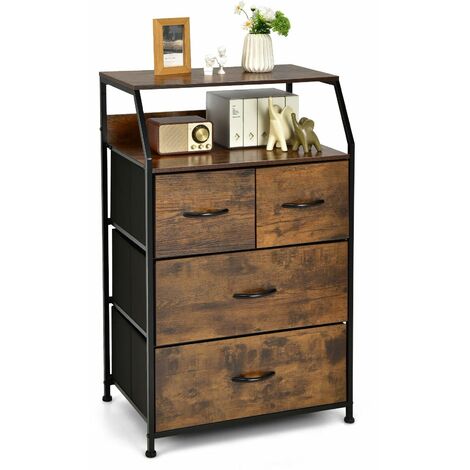 Industrial 4-Drawer Storage Cabinet Dresser Freestanding Organizer W/ Top Shelf (1/5)
