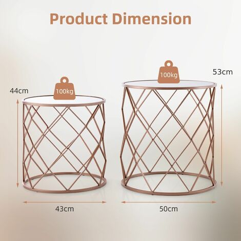 Set of 2 Stackable Round End Table Modern Space Saving Side Table W/Mirrored Top