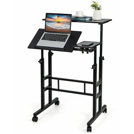 Mobile Standing Desk Laptop Computer Cart Portable Height Adjustable Workstation