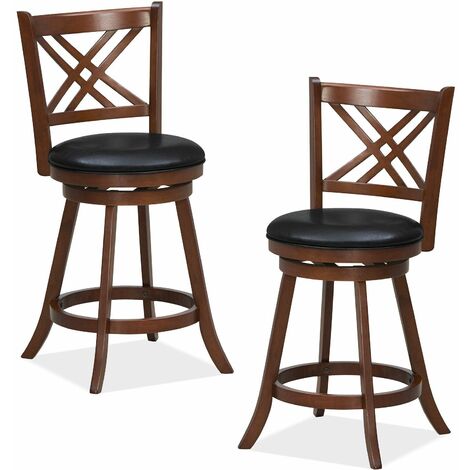 Set of 2 Bar Stools Counter Height Chair Pub 360 °Swiveling Upholstered Seat 24" (1/5)