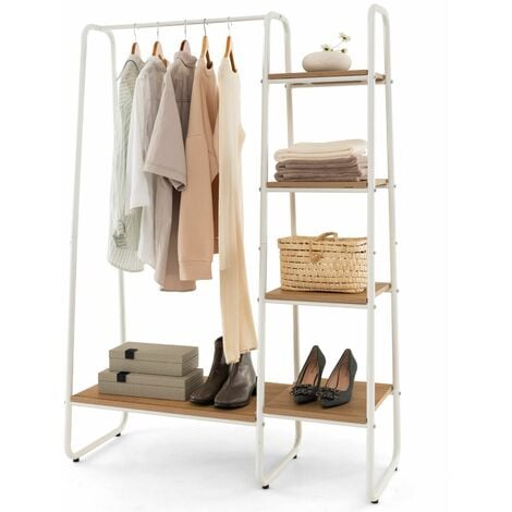 Relaxdays Coat Rack Metal, 2 Shelves & 4 Hooks, Free-Standing Clothes Rail,  Hallway Storage, HWD: 158 x 60 x 33cm, Grey