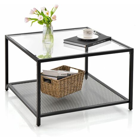 Modern Glass Top Coffee Table Home Square Center Table Accent Sofa Side Table