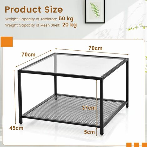 Modern Glass Top Coffee Table Home Square Center Table Accent Sofa Side Table