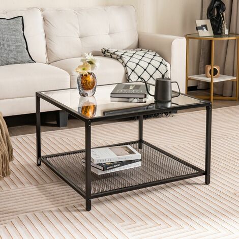 Modern Glass Top Coffee Table Home Square Center Table Accent Sofa Side Table