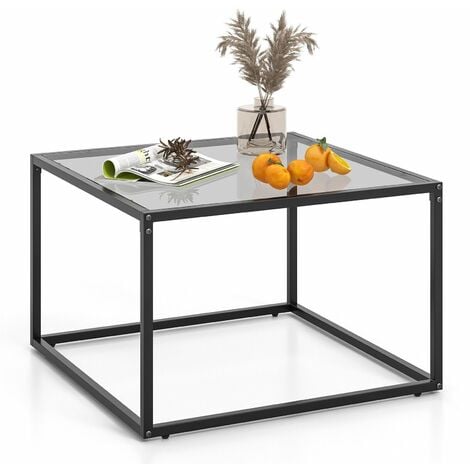 Tempered Glass Top Coffee Table Home Square Tea Table Accent Sofa Side Table