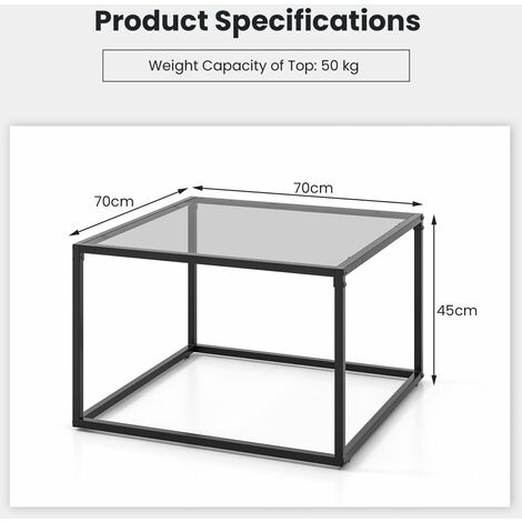 Tempered Glass Top Coffee Table Home Square Tea Table Accent Sofa Side Table