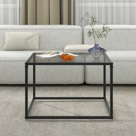 Tempered Glass Top Coffee Table Home Square Tea Table Accent Sofa Side Table