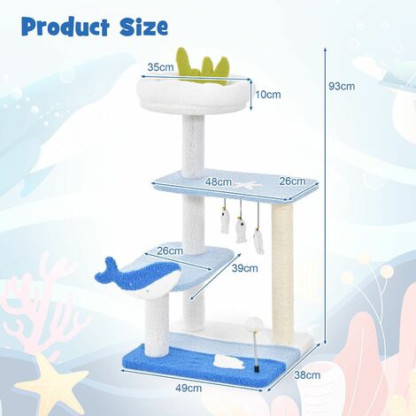 Ocean-themed Cat Tree 3-level Cat Tower Activity Center Sisal Scratching Posts