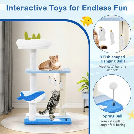 Ocean-themed Cat Tree 3-level Cat Tower Activity Center Sisal Scratching Posts