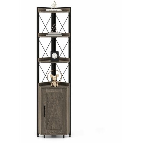 6-Tier Corner Bookcase Wooden Display Storage Cabinet with Adjustable Shelf