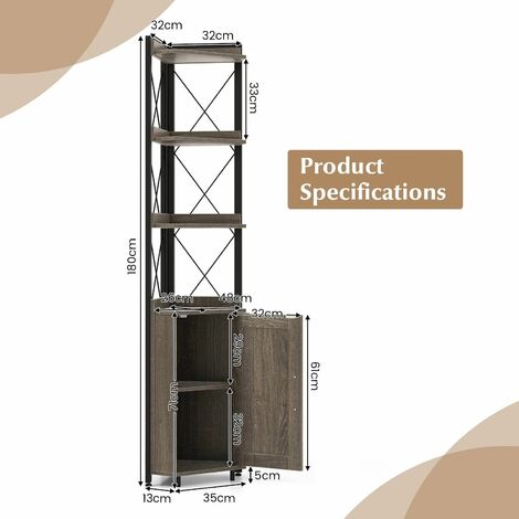 6-Tier Corner Bookcase Wooden Display Storage Cabinet with Adjustable Shelf