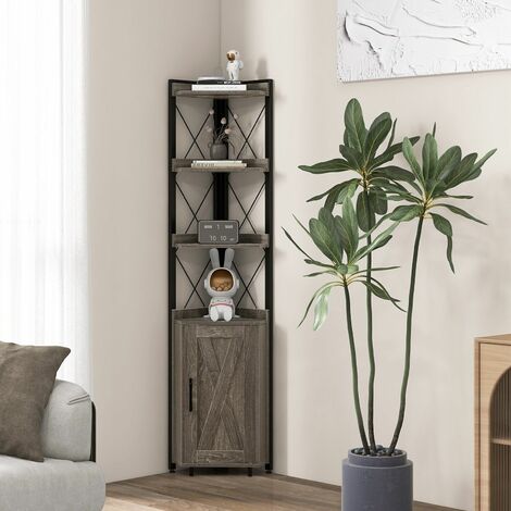 6-Tier Corner Bookcase Wooden Display Storage Cabinet with Adjustable Shelf