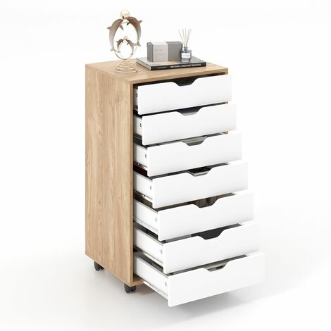 7 Drawer Chest Storage Dresser Floor Cabinet Organizer w/ Wheels Home Office (1/5)