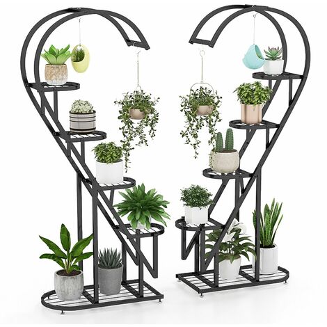 5 Tier Metal Plant Stand Heart-shaped Ladder Plant Shelf w/Hanging Hook (1/5)