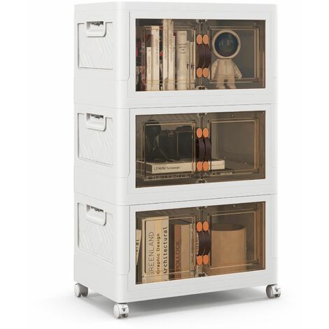 3 Pack Stackable Storage Cabinet Folding Home Organizer Lockable Wheels 59 Gal (1/5)