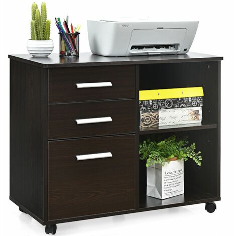 3-Drawer File Cabinet Mobile Printer Stand Lateral Filing Cabinet W/Hanging Bars (1/5)