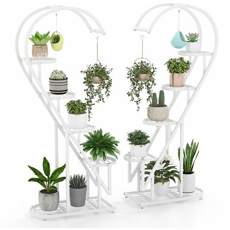 5 Tier Metal Plant Stand Heart-shaped Ladder Plant Shelf w/Hanging Hook (1/5)