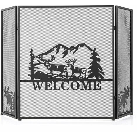 3-Panel Fireplace Folding Spark Guard Screen Decorative Mesh Fireplace Barrier