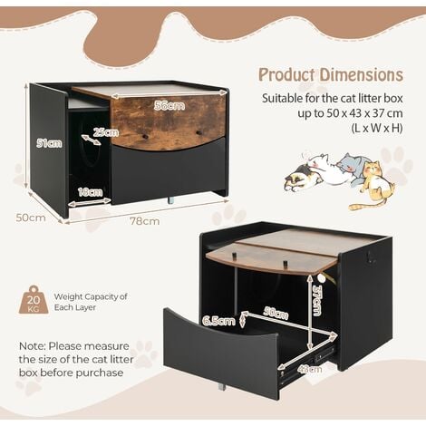 Large Cat Litter Box Enclosure Furniture Kitty Hidden Washroom Pull-out Drawer