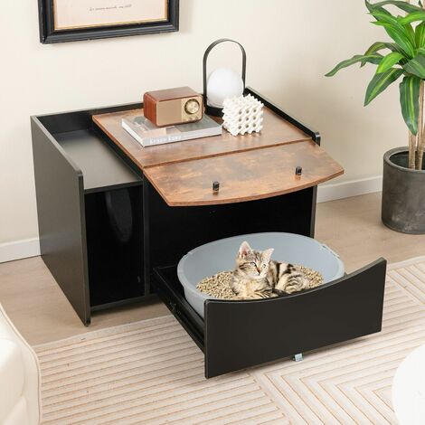 Large Cat Litter Box Enclosure Furniture Kitty Hidden Washroom Pull-out Drawer