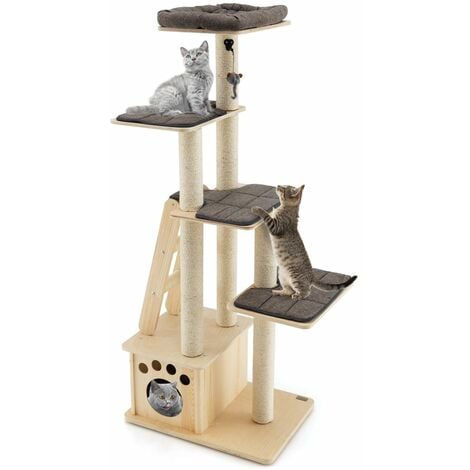 Wooden Cat Tower Modern Cat Tree Tower Multi-level Cat Play Scratching Posts