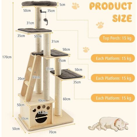 Wooden Cat Tower Modern Cat Tree Tower Multi-level Cat Play Scratching Posts